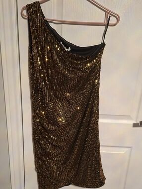 Grace Karin Gold Sequin One-Shoulder Cocktail Dress
